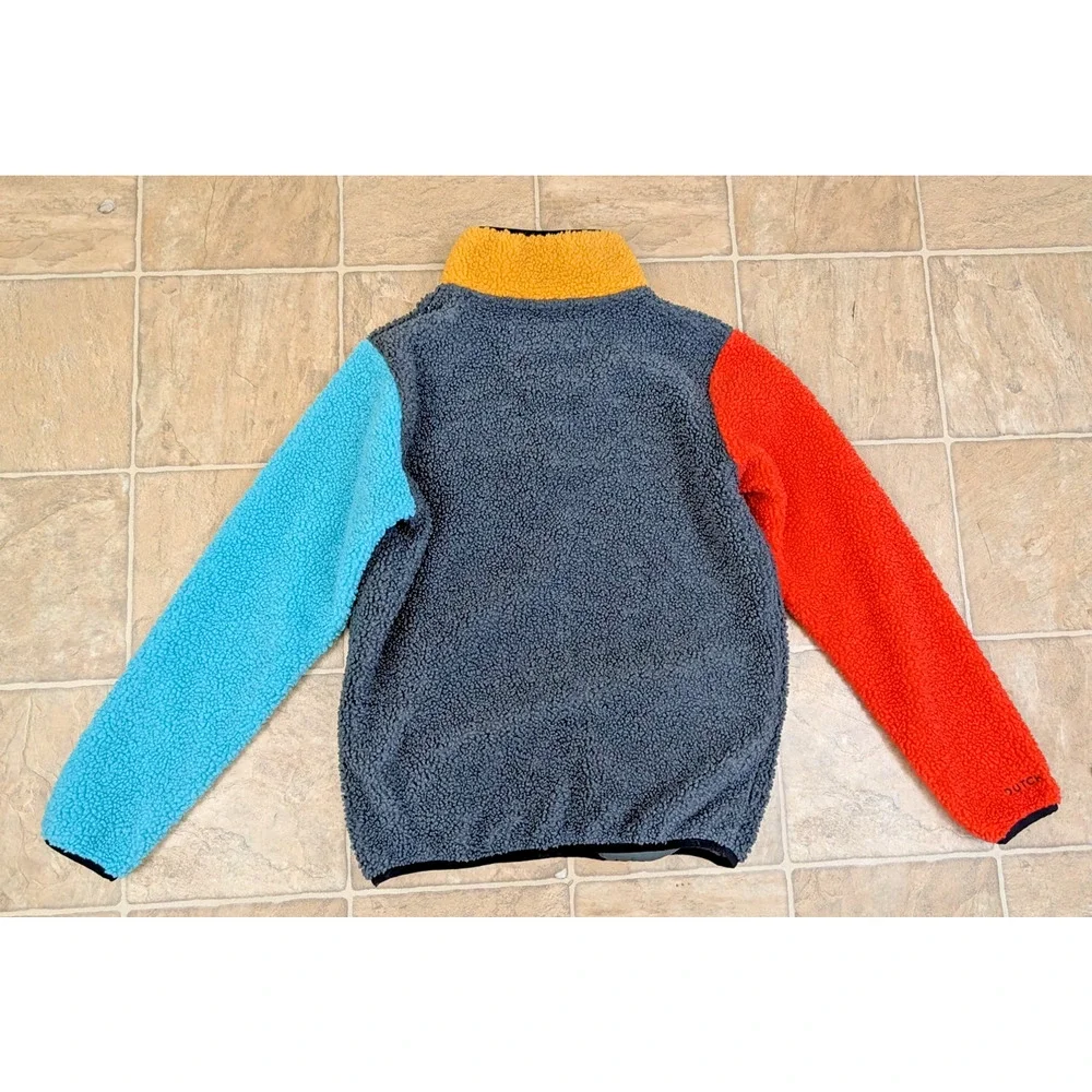 Dutch Bros sz S men's Fleece Pullover Sherpa Jacket colorful mock neck 1580